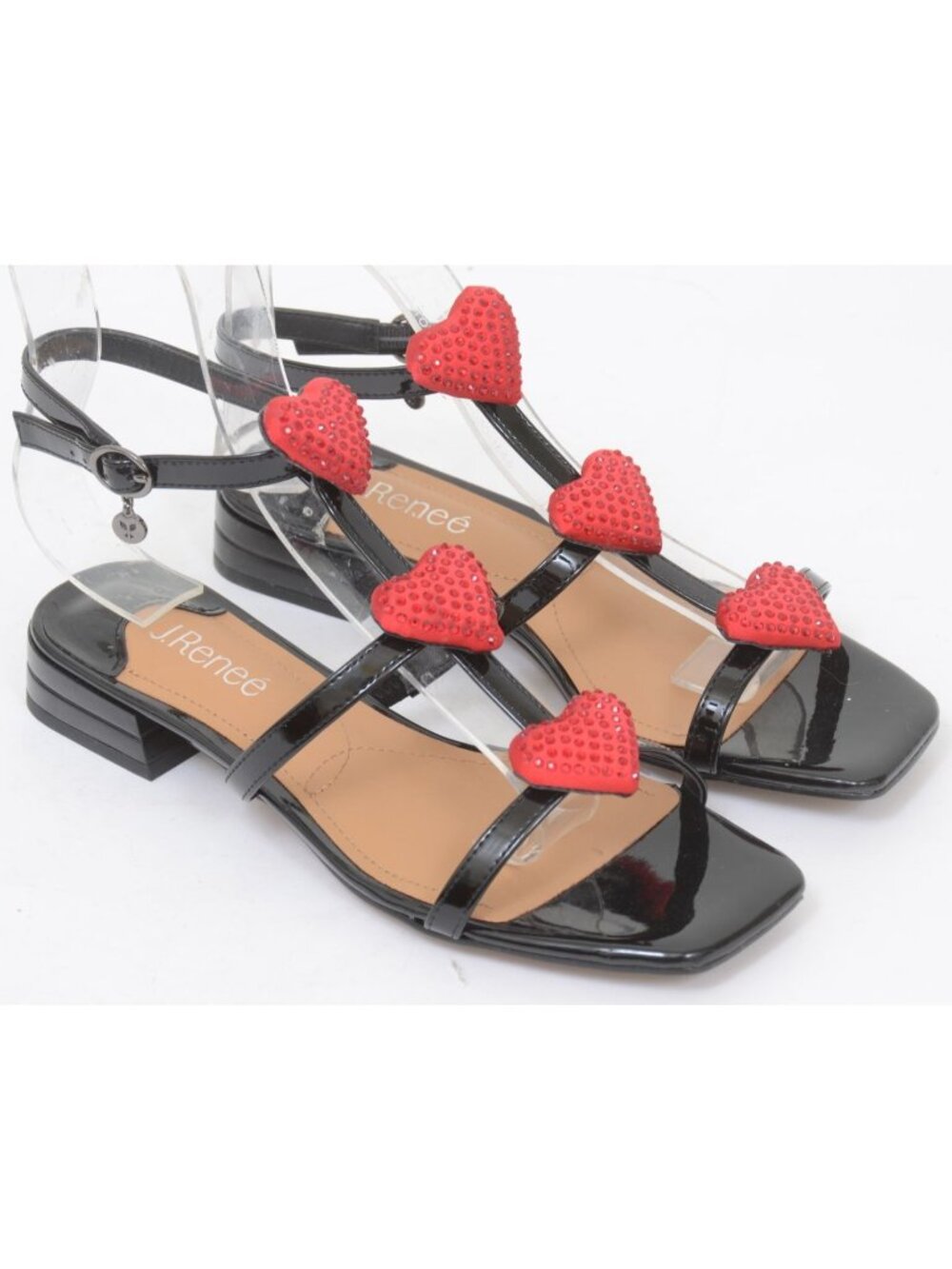 J. Reneé Women's 8 Strappy Sparkling Heart-shaped Appliqués Gladiator Sandal